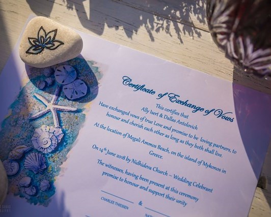 mykonos wedding package.com Symbolic Ceremony Certificate